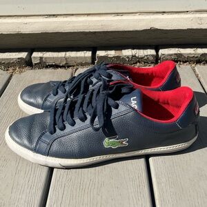 Lacoste Leather Sneakers Tennis Shoes Navy w Alligator Logo Mens 10